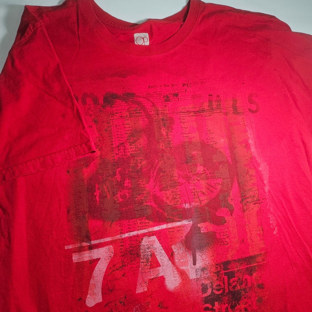 Ocean Pacific Mens Red Graphic T-Shirt Delancey Street 7A Print Large Cotton